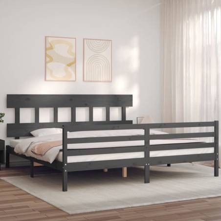 vidaXL Massivholzbett mit Kopfteil Grau