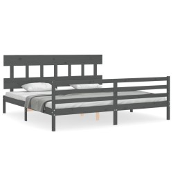vidaXL Massivholzbett mit Kopfteil Grau 200x200 cm