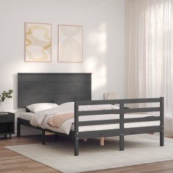 vidaXL Massivholzbett mit Kopfteil Grau 140x200 cm
