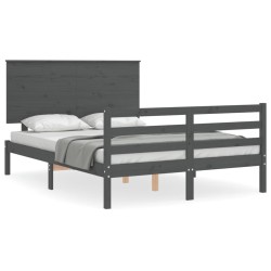 vidaXL Massivholzbett mit Kopfteil Grau 140x200 cm