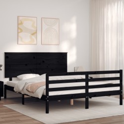 vidaXL Massivholzbett mit Kopfteil Schwarz 160x200 cm