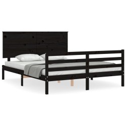 vidaXL Massivholzbett mit Kopfteil Schwarz 160x200 cm