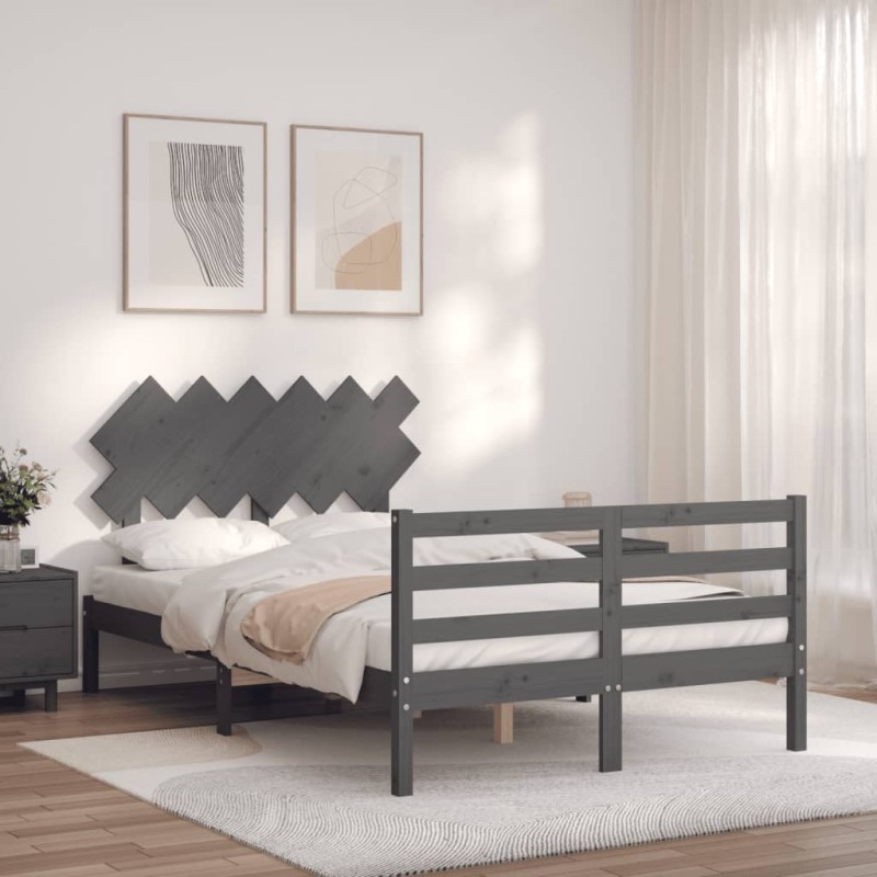 vidaXL Massivholzbett mit Kopfteil Grau vidaXL Massivholzbett mit Kopfteil Grau