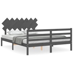vidaXL Massivholzbett mit Kopfteil Grau 140x190 cm