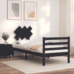 vidaXL Massivholzbett mit Kopfteil Schwarz 90x200 cm