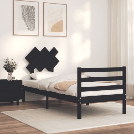 vidaXL Massivholzbett mit Kopfteil Schwarz 90x200 cm