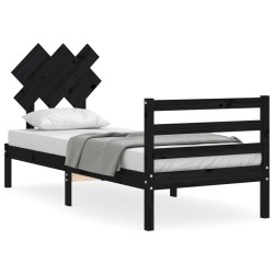 vidaXL Massivholzbett mit Kopfteil Schwarz 90x200 cm