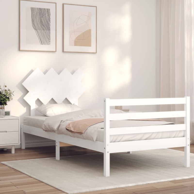 vidaXL Massivholzbett mit Kopfteil Weiß 100x200 cm vidaXL Massivholzbett mit Kopfteil Weiß 100x200 cm