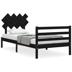 vidaXL Massivholzbett mit Kopfteil Schwarz 100x200 cm