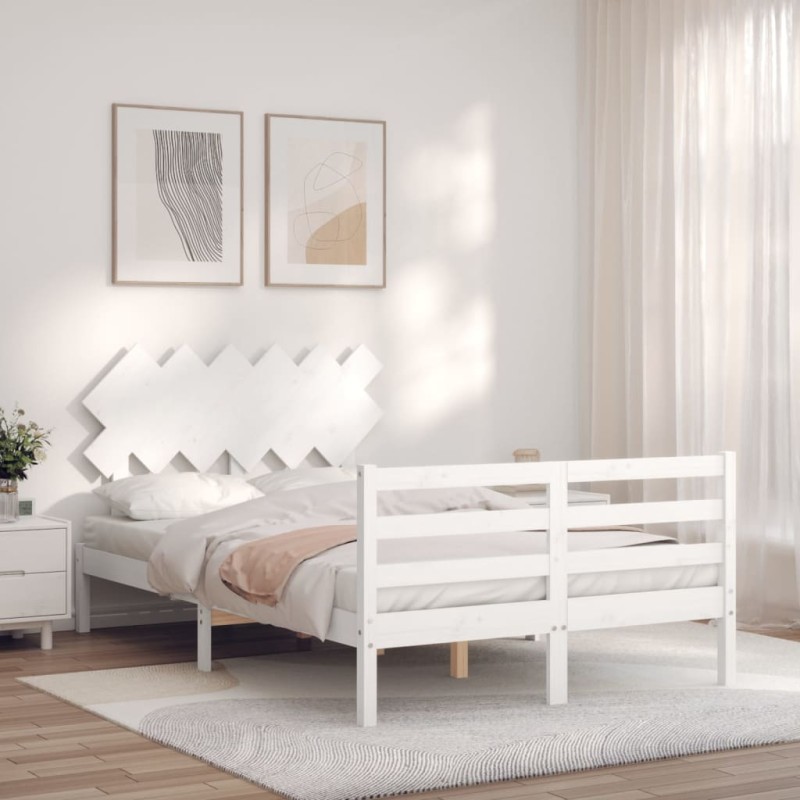 vidaXL Massivholzbett mit Kopfteil Weiß 120x200 cm vidaXL Massivholzbett mit Kopfteil Weiß 120x200 cm