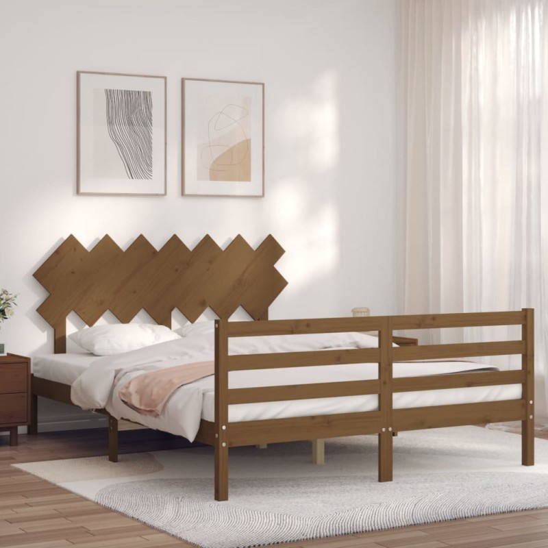 vidaXL Massivholzbett mit Kopfteil Honigbraun vidaXL Massivholzbett mit Kopfteil Honigbraun