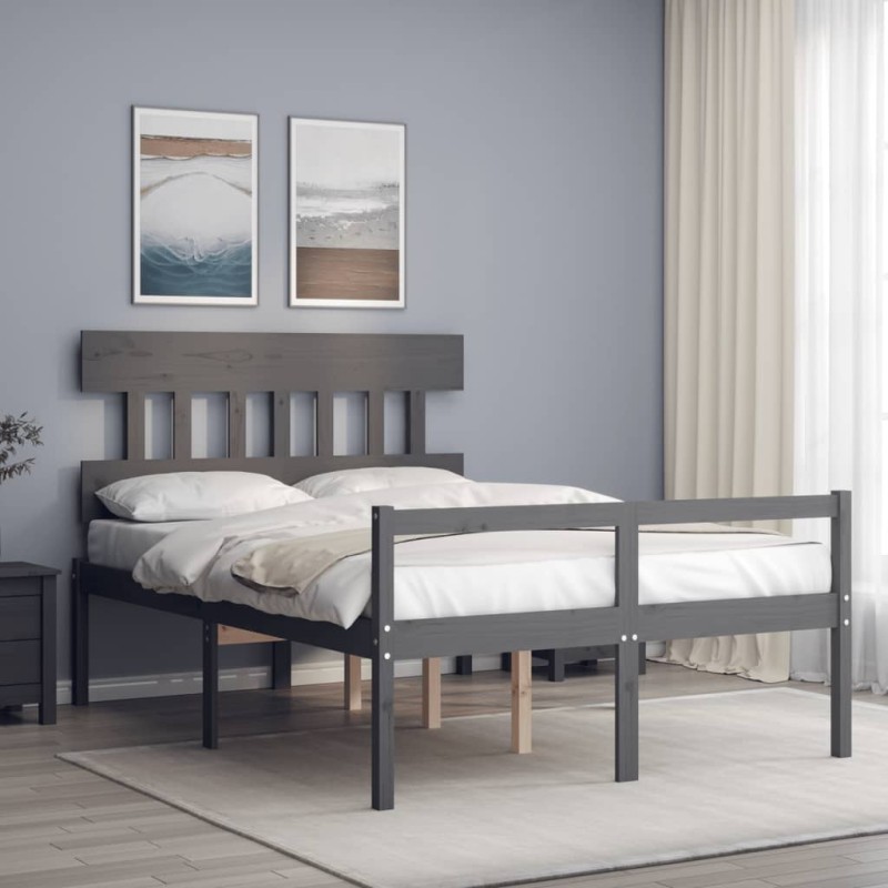 vidaXL Massivholzbett mit Kopfteil Grau vidaXL Massivholzbett mit Kopfteil Grau