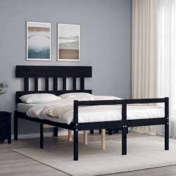 vidaXL Massivholzbett mit Kopfteil Schwarz 120x200 cm