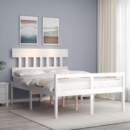 vidaXL Seniorenbett mit Kopfteil 140x200 cm Weiß Massivholz