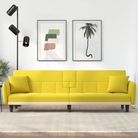 Schlafsofa mit Getränkehaltern Hellgelb Stoff