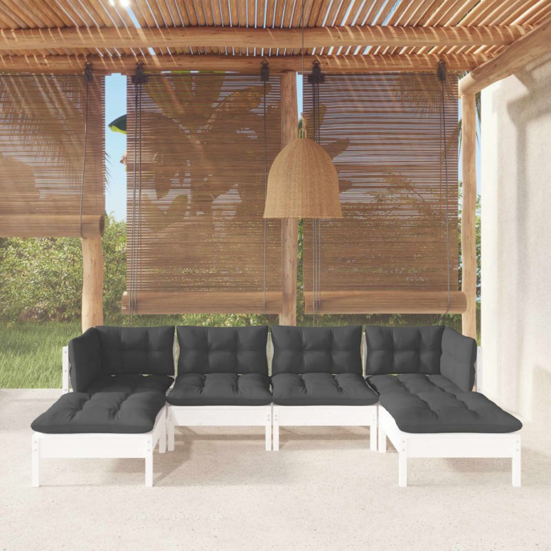 vidaXL 6-tlg. Garten-Lounge-Set mit Kissen Weiß Kiefernholz vidaXL 6-tlg. Garten-Lounge-Set mit Kissen Weiß Kiefernholz