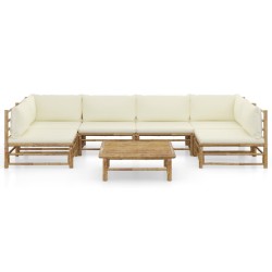 vidaXL 7-tlg. Garten-Lounge-Set mit Cremeweißen Kissen Bambus
