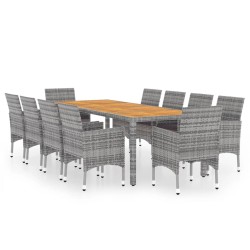 vidaXL 11-tlg. Garten-Essgruppe Poly Rattan Grau