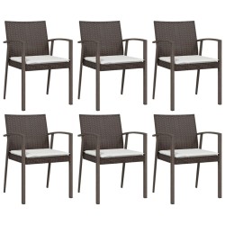 vidaXL Gartenstühle mit Kissen 6 Stk. Braun 56,5x57x83 cm Poly Rattan