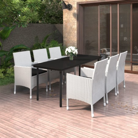 vidaXL 7-tlg. Garten-Essgruppe mit Auflagen Poly Rattan und Glas