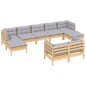 vidaXL 9-tlg. Garten-Lounge-Set mit Grauen Kissen Kiefer Massivholz vidaXL 9-tlg. Garten-Lounge-Set mit Grauen Kissen Kiefer Massivholz