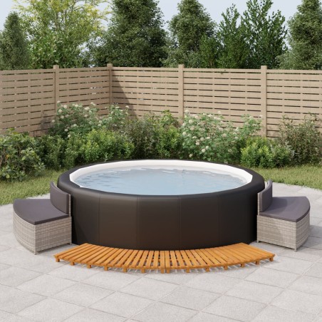 vidaXL Whirlpool-Umrandung Grau Poly-Rattan und Massivholz Akazie 