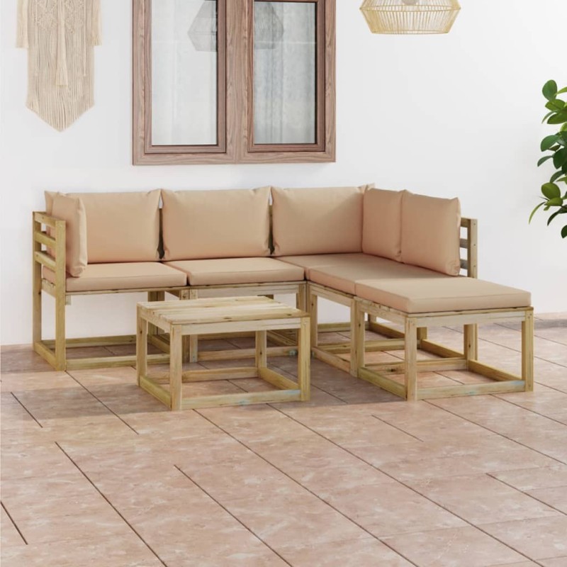 vidaXL 6-tlg. Garten-Lounge-Set mit Beige Kissen vidaXL 6-tlg. Garten-Lounge-Set mit Beige Kissen