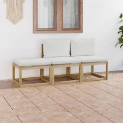 vidaXL 3-tlg. Garten-Lounge-Set mit Creme Kissen