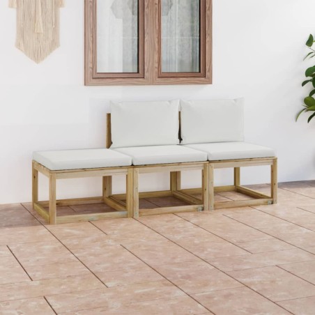 vidaXL 3-tlg. Garten-Lounge-Set mit Creme Kissen