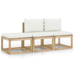 vidaXL 3-tlg. Garten-Lounge-Set mit Creme Kissen