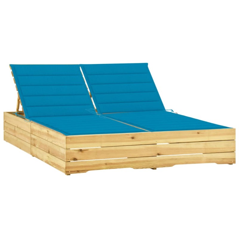 vidaXL Doppel-Sonnenliege mit Blauen Auflagen Kiefer Imprägniert vidaXL Doppel-Sonnenliege mit Blauen Auflagen Kiefer Imprägniert