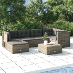 vidaXL 6-tlg. Garten-Lounge-Set mit Kissen Grau Poly Rattan