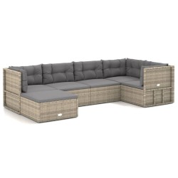 vidaXL 6-tlg. Garten-Lounge-Set mit Kissen Grau Poly Rattan