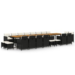 vidaXL 21-tlg. Garten-Essgruppe mit Kissen Schwarz Poly Rattan