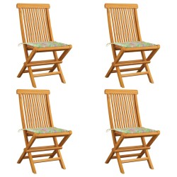 vidaXL Gartenstühle mit Blattmuster-Kissen 4 Stk. Massivholz Teak