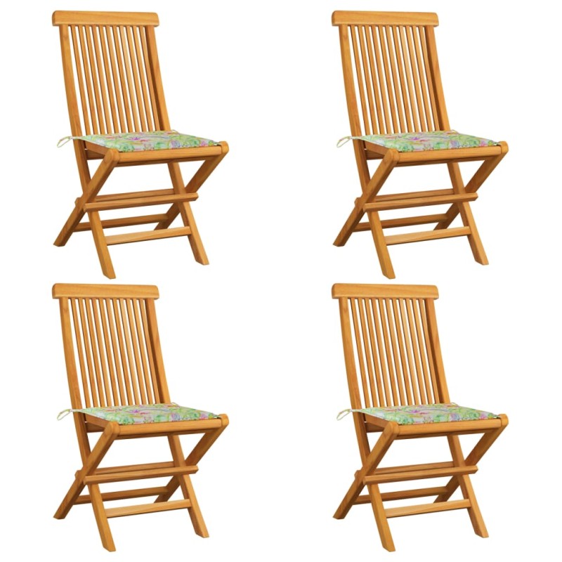 vidaXL Gartenstühle mit Blattmuster-Kissen 4 Stk. Massivholz Teak vidaXL Gartenstühle mit Blattmuster-Kissen 4 Stk. Massivholz Teak