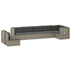 vidaXL 8-tlg. Garten-Lounge-Set mit Kissen Grau Poly Rattan