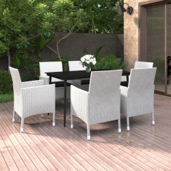 vidaXL 7-tlg. Garten-Essgruppe mit Kissen Poly Rattan und Glas