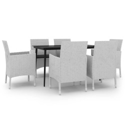 vidaXL 7-tlg. Garten-Essgruppe mit Kissen Poly Rattan und Glas