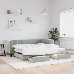 vidaXL Tagesbett Ausziehbar mit Schubladen Hellgrau 100x200 cm Samt