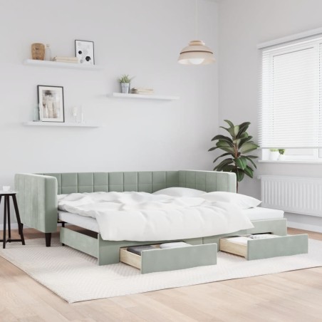 vidaXL Tagesbett Ausziehbar mit Schubladen Hellgrau 100x200 cm Samt