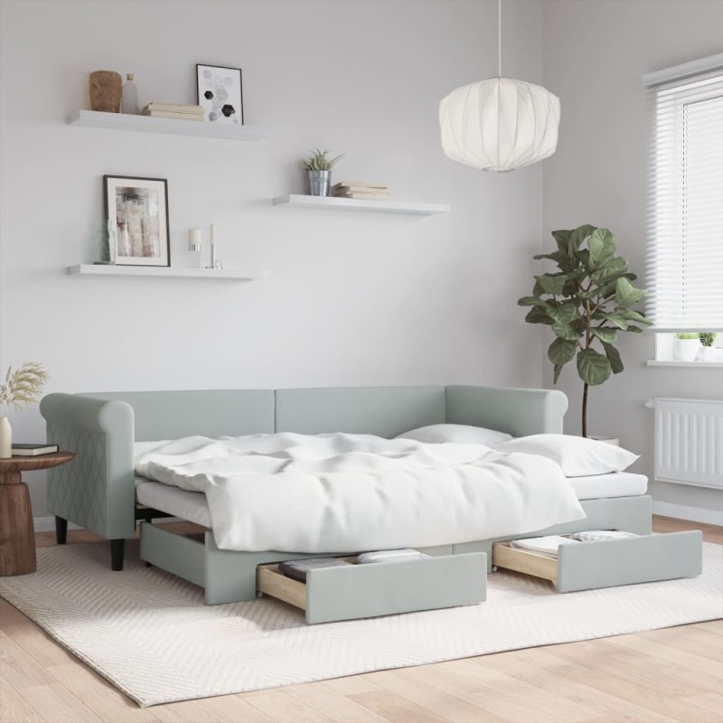 vidaXL Tagesbett Ausziehbar mit Schubladen Hellgrau 80x200 cm Samt vidaXL Tagesbett Ausziehbar mit Schubladen Hellgrau 80x200 cm Samt