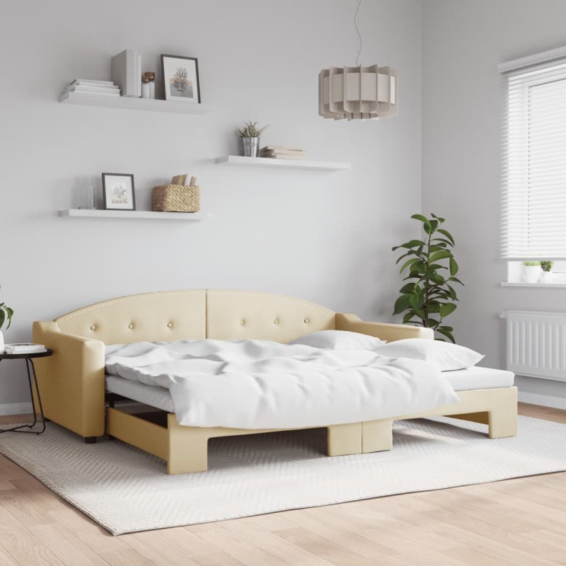 vidaXL Tagesbett Ausziehbar Creme 90x200 cm Stoff vidaXL Tagesbett Ausziehbar Creme 90x200 cm Stoff