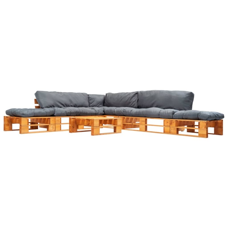 vidaXL 6-tlg. Garten-Lounge-Set aus Paletten mit Grauen Kissen Holz vidaXL 6-tlg. Garten-Lounge-Set aus Paletten mit Grauen Kissen Holz