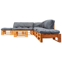 vidaXL 6-tlg. Garten-Lounge-Set aus Paletten mit Grauen Kissen Holz