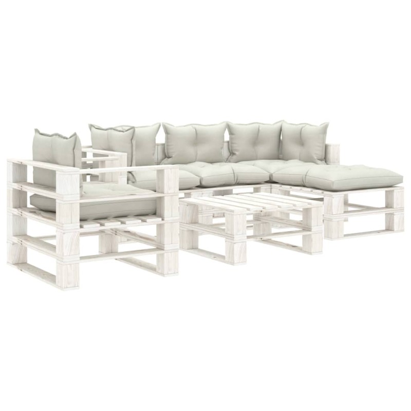 vidaXL 6-tlg. Garten-Lounge-Set Paletten mit Kissen in Beige Holz vidaXL 6-tlg. Garten-Lounge-Set Paletten mit Kissen in Beige Holz