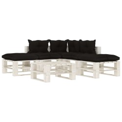 vidaXL 6-tlg. Garten-Lounge-Set Paletten mit Kissen in Schwarz Holz