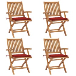 vidaXL Klappbare Gartenstühle mit Kissen 4 Stk. Massivholz Teak