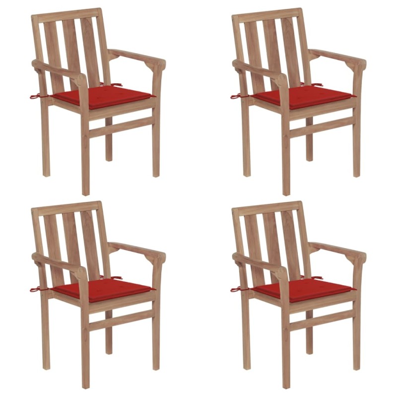 vidaXL Stapelbare Gartenstühle mit Kissen 4 Stk. Massivholz Teak vidaXL Stapelbare Gartenstühle mit Kissen 4 Stk. Massivholz Teak