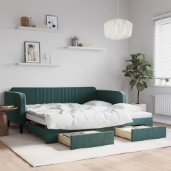 vidaXL Tagesbett Ausziehbar mit Schubladen Dunkelgrün 100x200 cm Samt